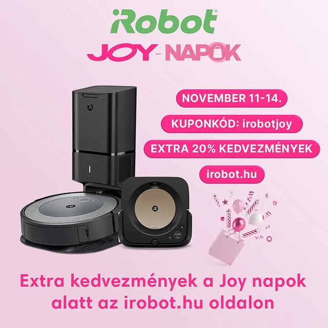 Igen, már csak egyet kell aludni, és kezdődnek a Joy-napok!! November 11-14. között extra 20% kedvezmény minden megjelölt robotra a webshopban! Ne feledd a kódot: irobotjoy
www.irobot.hu

#joynapok #kuponkód #akció
#irobot #robotporszívó #irobotlove #kedvezmény